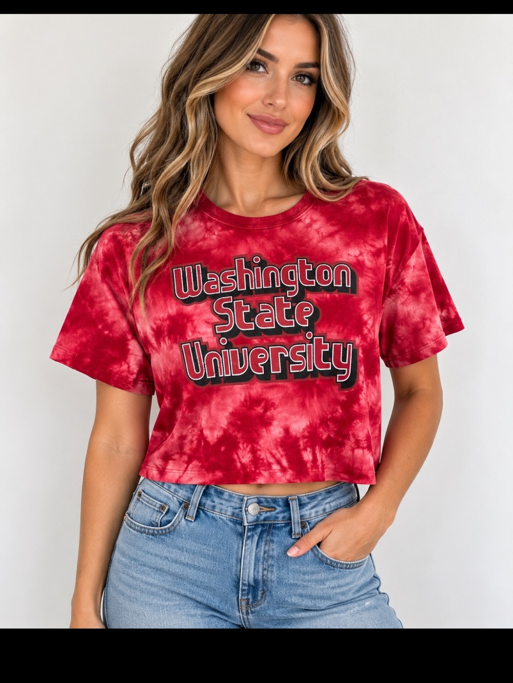 NWT ZooZatz WSU Washington State Cougars Tie Dye Crop Tee M